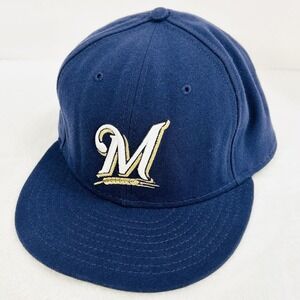 New Era Milwaukee Brewers On Field 59FIFTY Fitted Hat Cap 7 3/8 Blue MLB